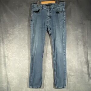 Krew Jeans Mens 34x29 Blue True‎ Slim Straight Stretch Button Fly Denim